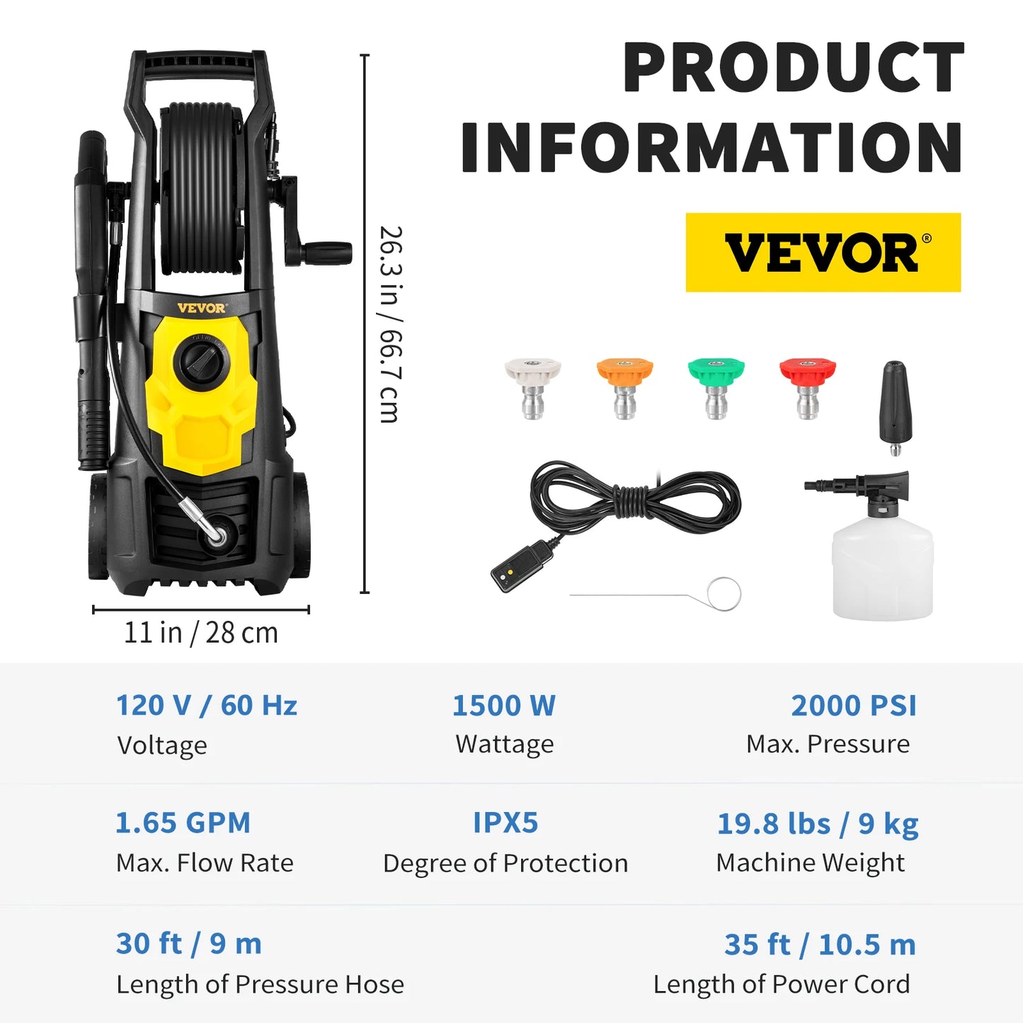 SucceBuy Electric Pressure Washer Power Washer Quick Connect Nozzles Foam Cannon Retractable Handle for Portable to Clean Patios