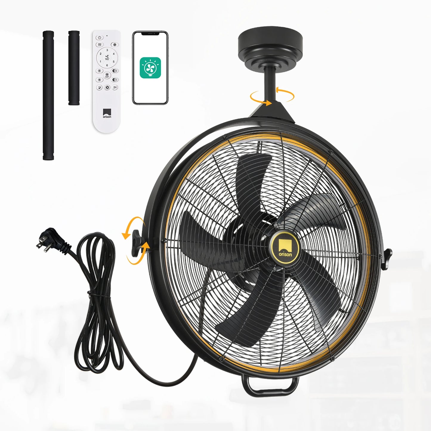 Orison 24.8'' Garage Ceiling Fan, Outdoor Gazebo Hanging Fan with Remote&APP, Plug in Caged Ceiling Fan for Patio Canopy Pergola Porch,6 Speed,3CCT Dimmable