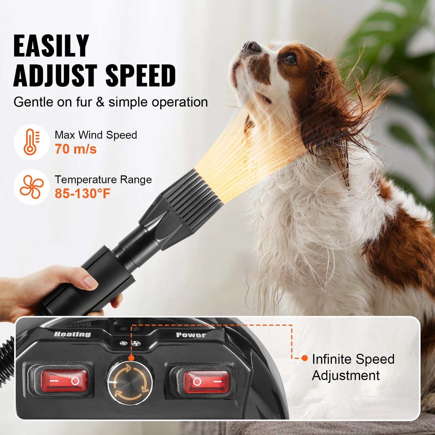 SucceBuy Professional Pet Dog Blow Dryer Adjustable Speed Grooming Tool