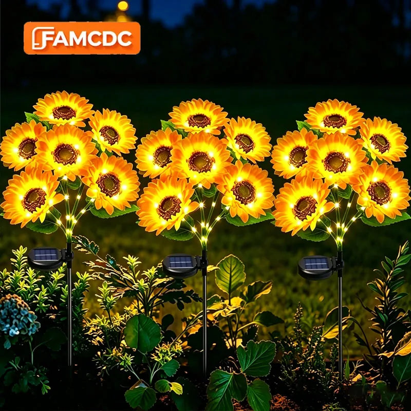 3 Head Solar Powered Sunflower Light Outdoor Waterproof LED Ground Insert Lawn Lamp For Garden Lawn Courtyard Decoration