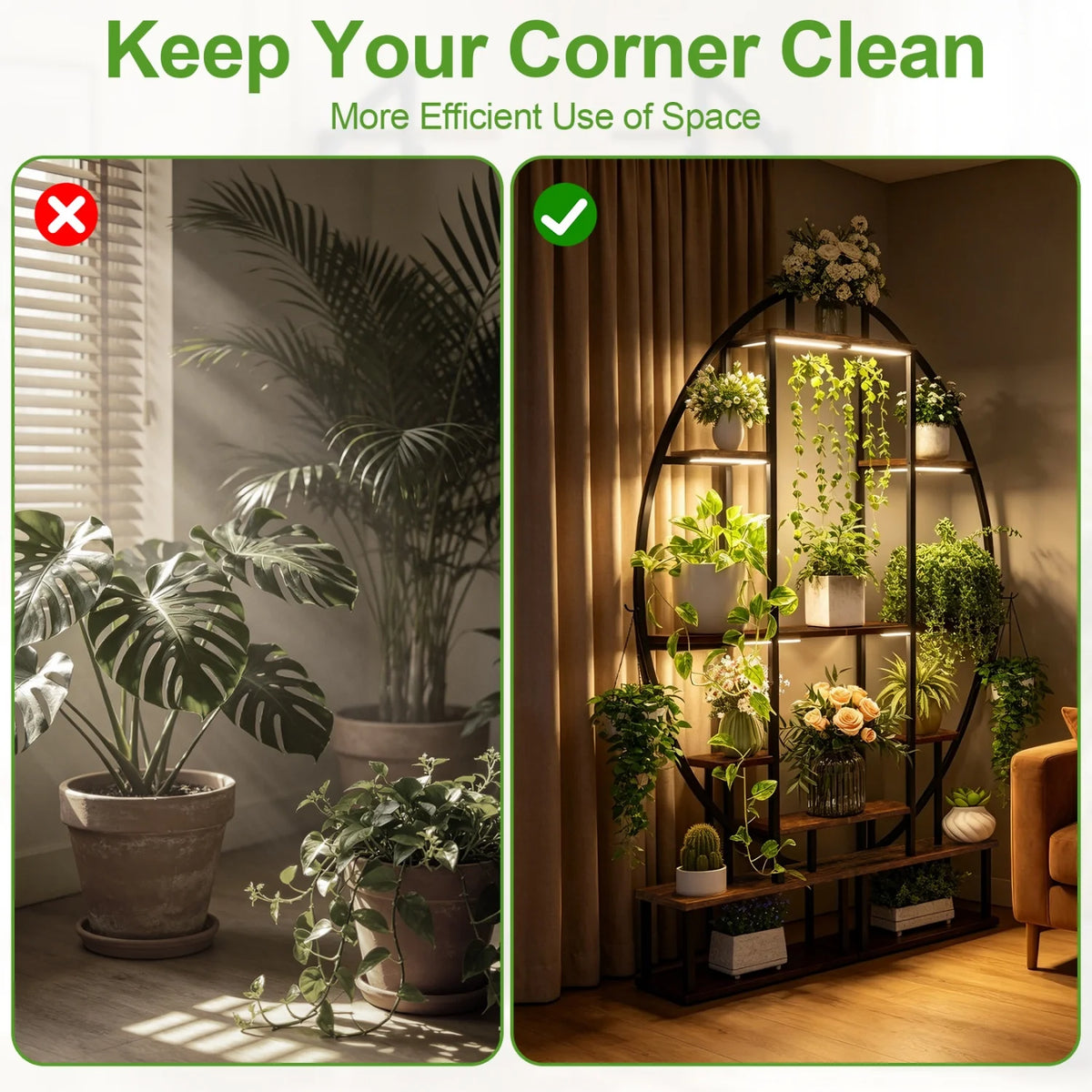 165cm Tall Half Moon Plant Stand 7 Tier Metal Plant Shelf for Living Room Yards Patio Plants Flower Pot Rack Display Shelf 2 Pack