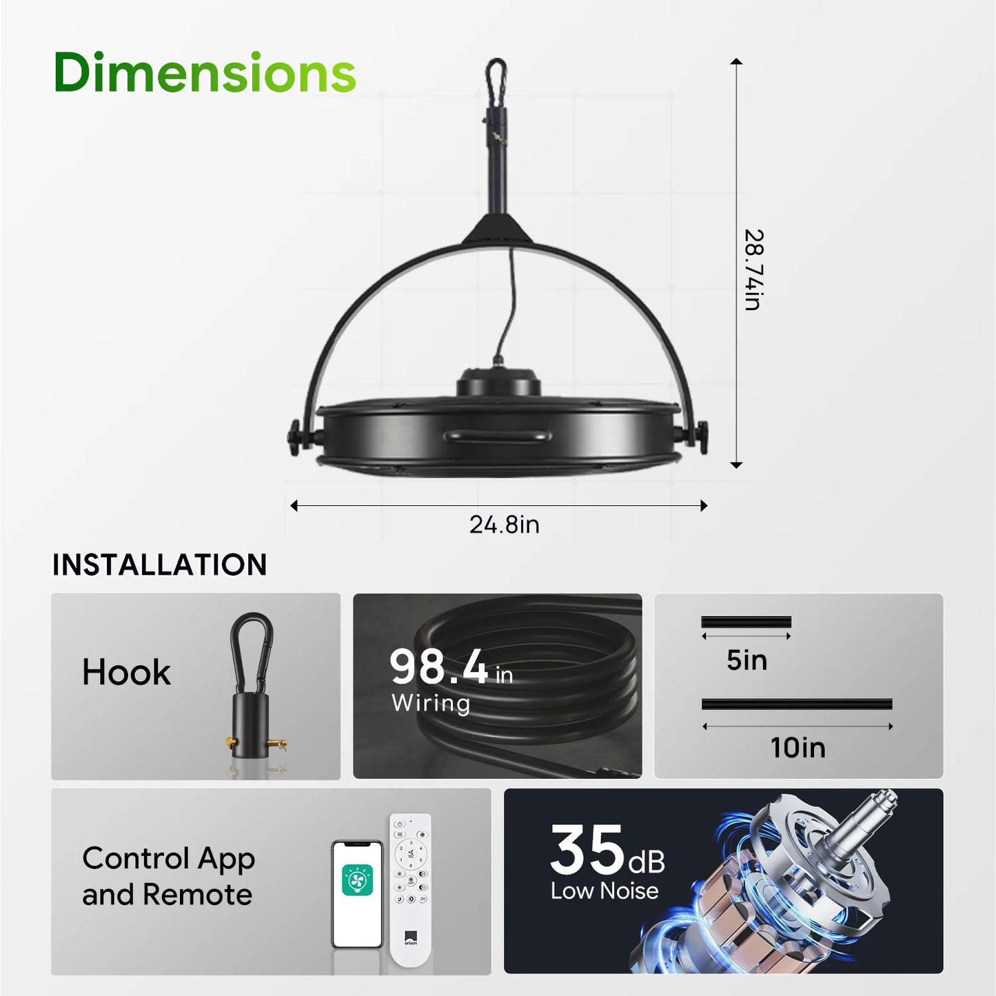 Orison 24.8'' Garage Ceiling Fan, Outdoor Gazebo Hanging Fan with Remote&APP, Plug in Caged Ceiling Fan for Patio Canopy Pergola Porch,6 Speed,3CCT Dimmable