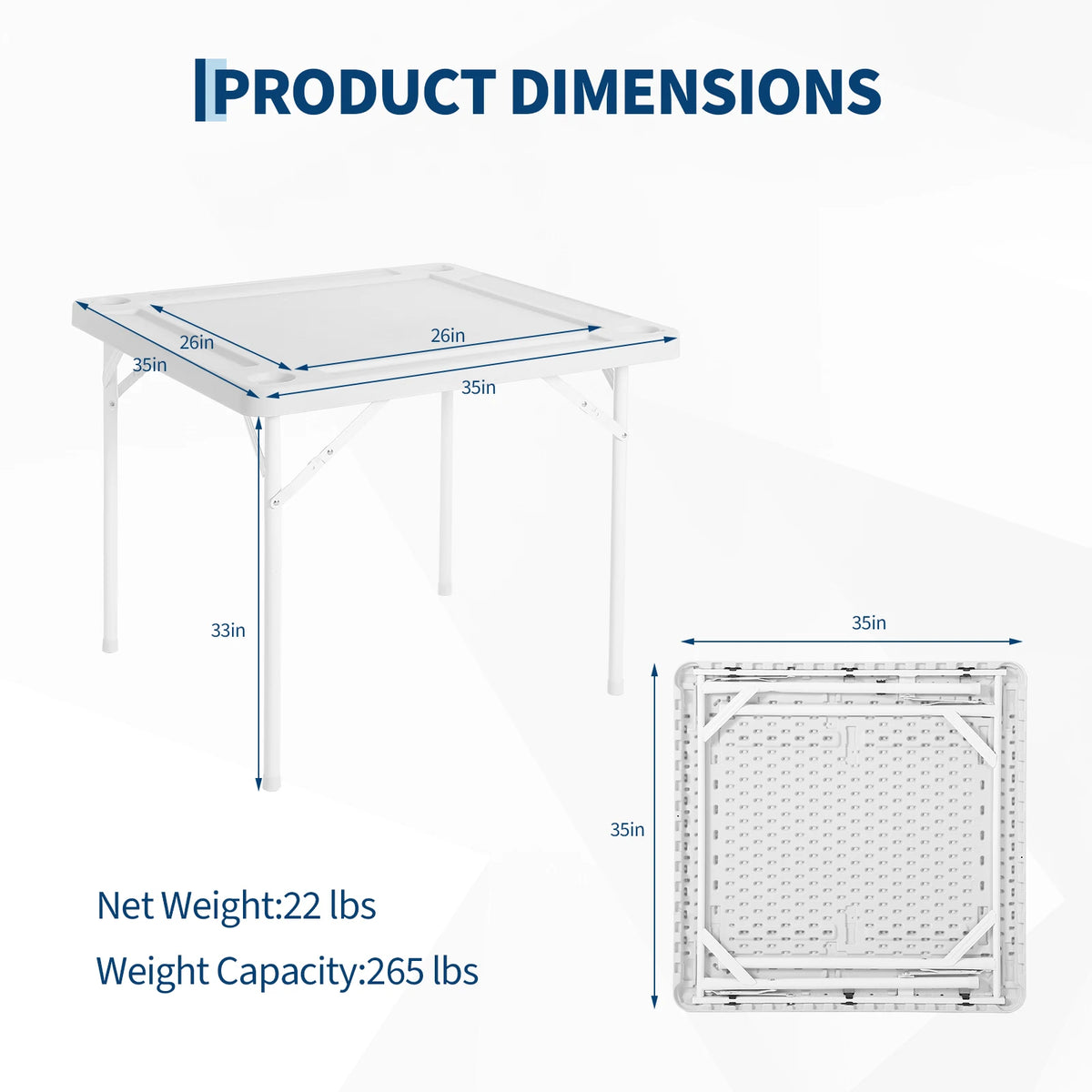 35" Folding Card Table, Portable 4-Player Domino & Mahjong Table with Cup Holders & Chip Trays, Heavy Duty Square Foldable Table for Poker, Camping and Picnic