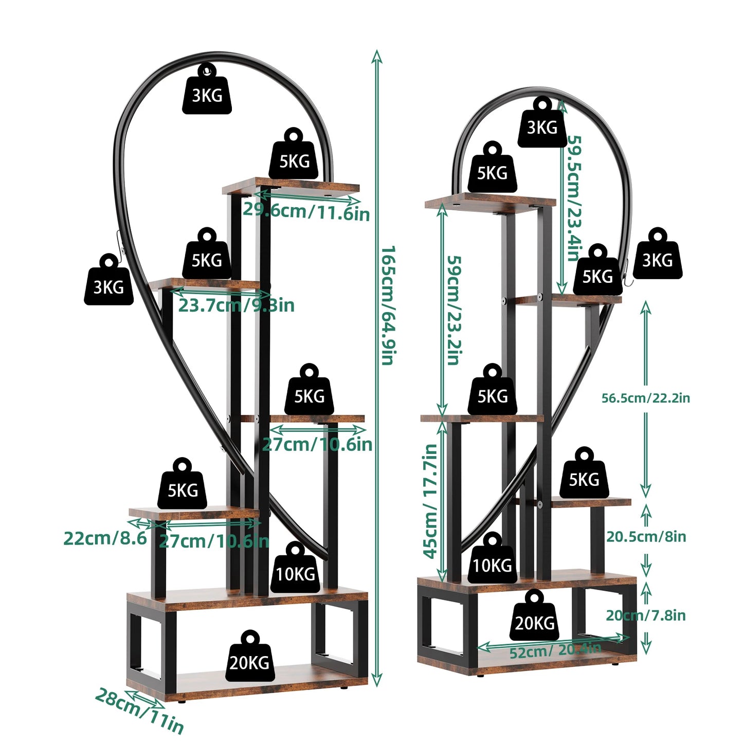 Metal Heart Shaped 6-Tier Ladder Plant Stand Tall Garden Flower Pots Display Rack for Home And Garden Decor