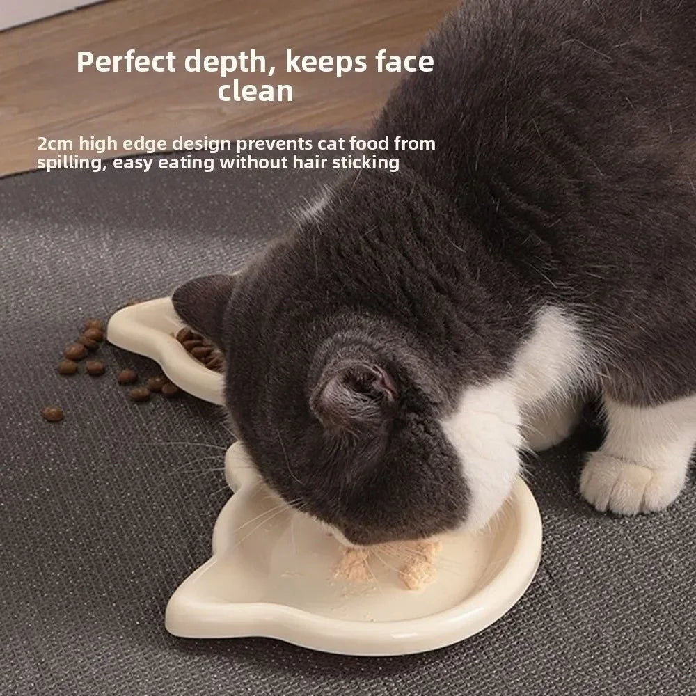1/4pcs Cute Cat Shape Cat Bowl Plastic Anti-Fall Flip Cat Food Bowl Non-slip Pet Food Dish Pet Feeding