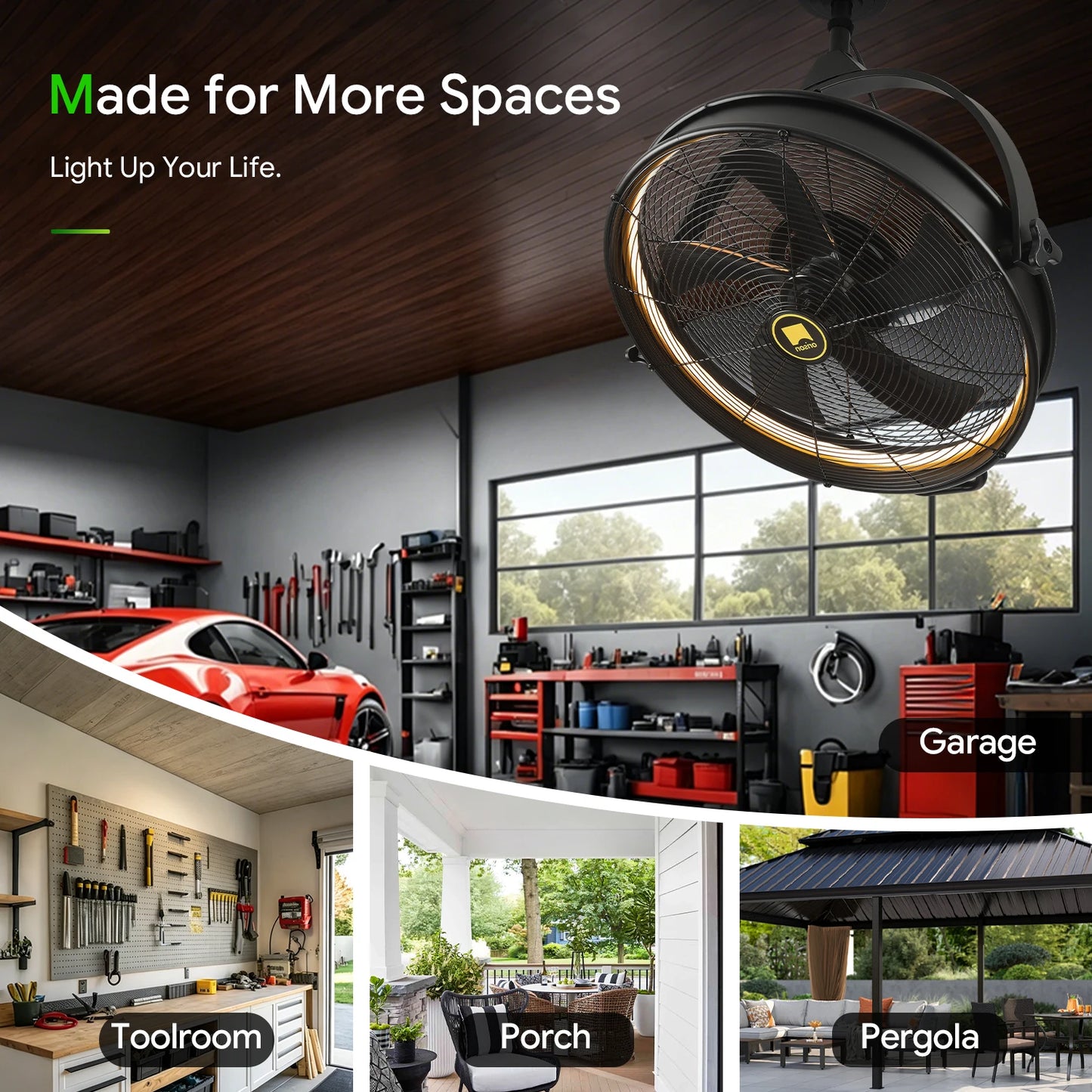 Orison 24.8'' Garage Ceiling Fan, Outdoor Gazebo Hanging Fan with Remote&APP, Plug in Caged Ceiling Fan for Patio Canopy Pergola Porch,6 Speed,3CCT Dimmable