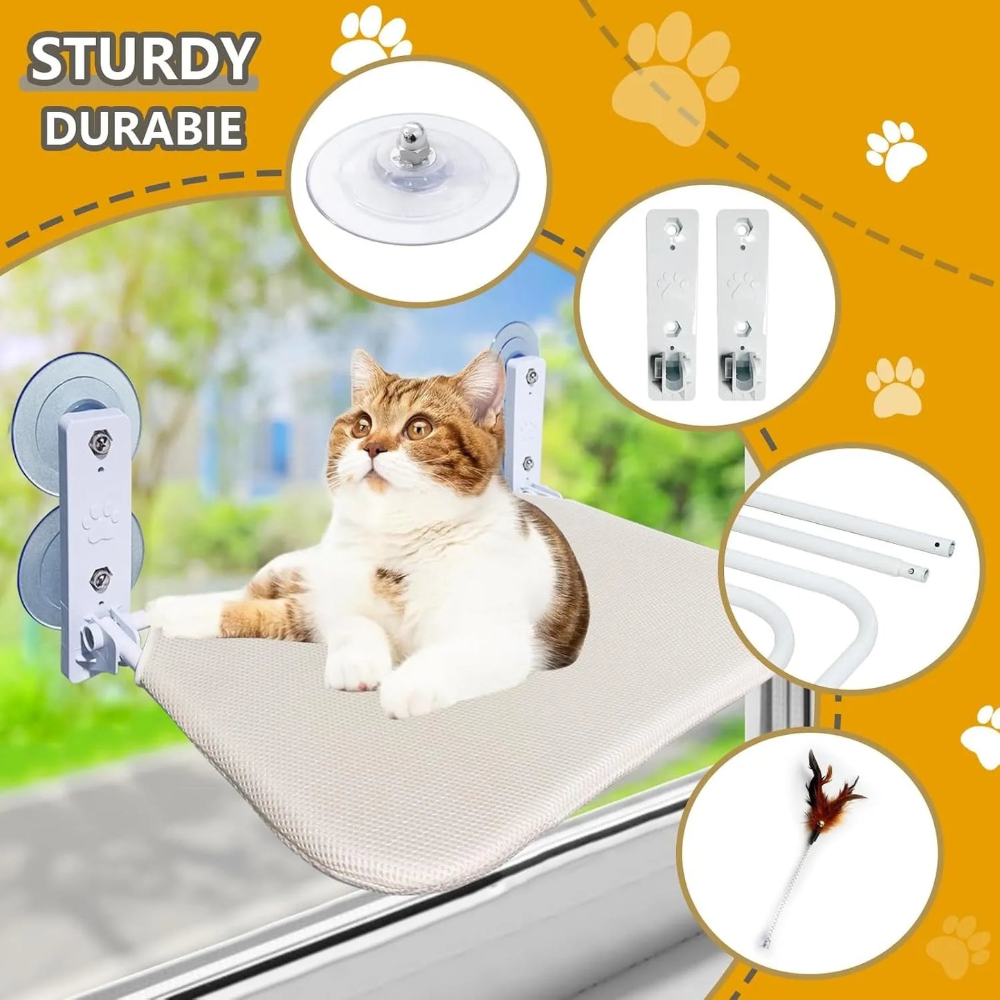 Foldable Perch Hammock With 4 Strong Suction Cups, Window Cat Bed For Indoor Cats