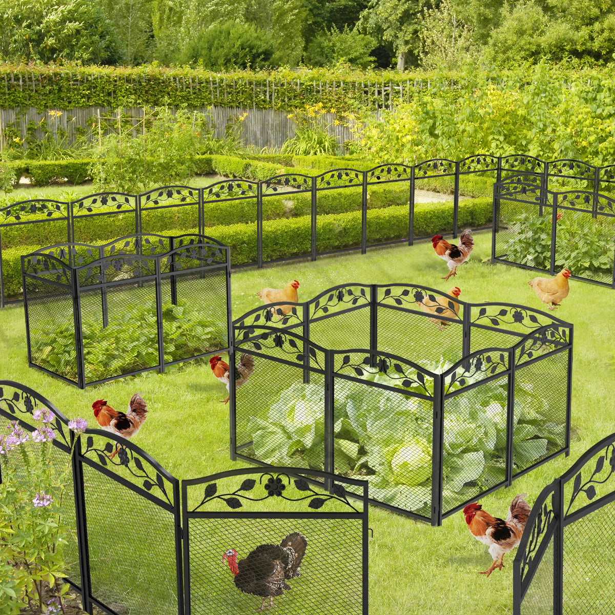 5pcs Iron Garden Decorative Fence Panels Lawn Border Metal Animal Barrier for Outdoor Landscape Decor