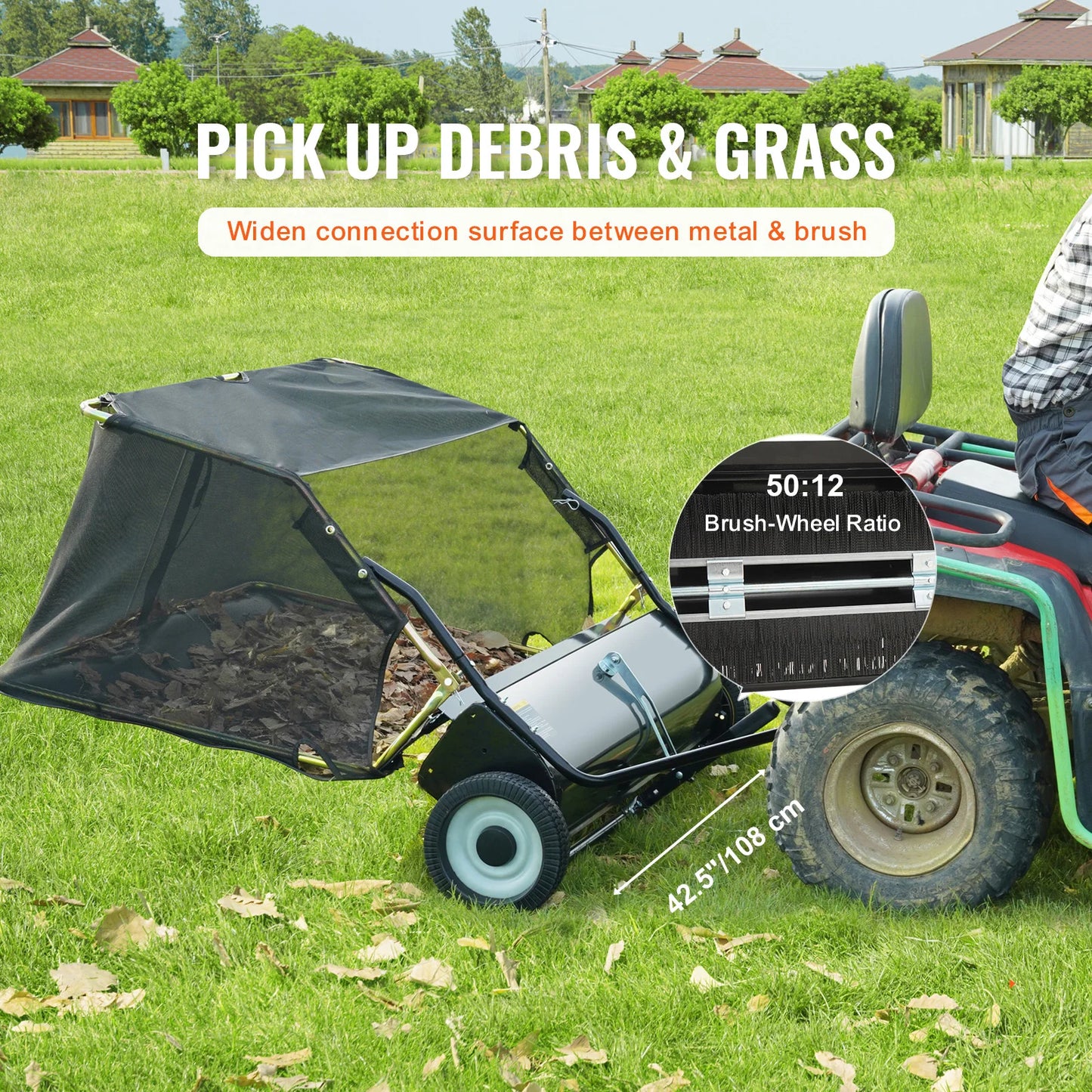 SucceBuy Heavy Duty Tow Behind Lawn Sweeper And Grass Collector