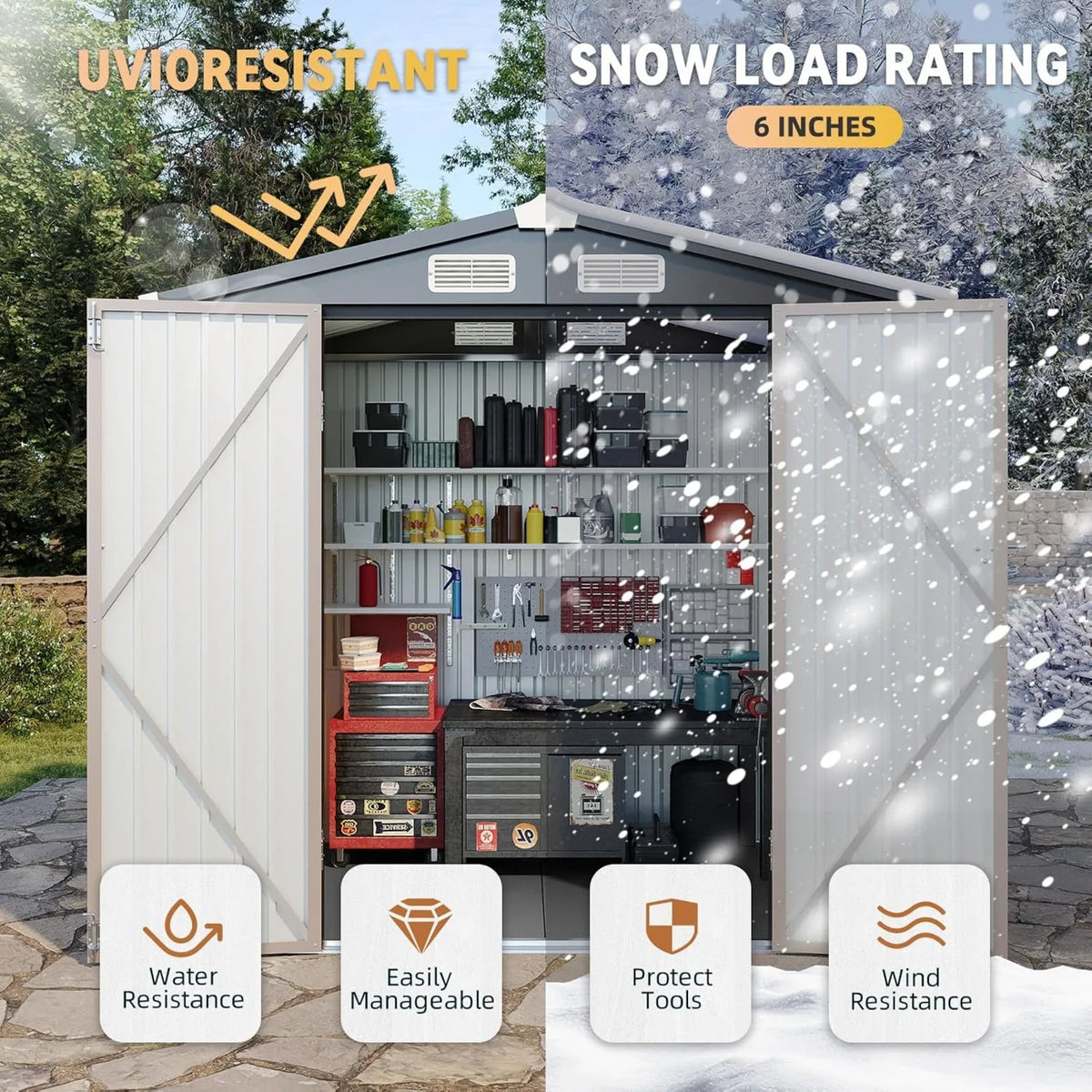 Galvanized Steel Outdoor Storage Shed With Double Doors And Ventilation