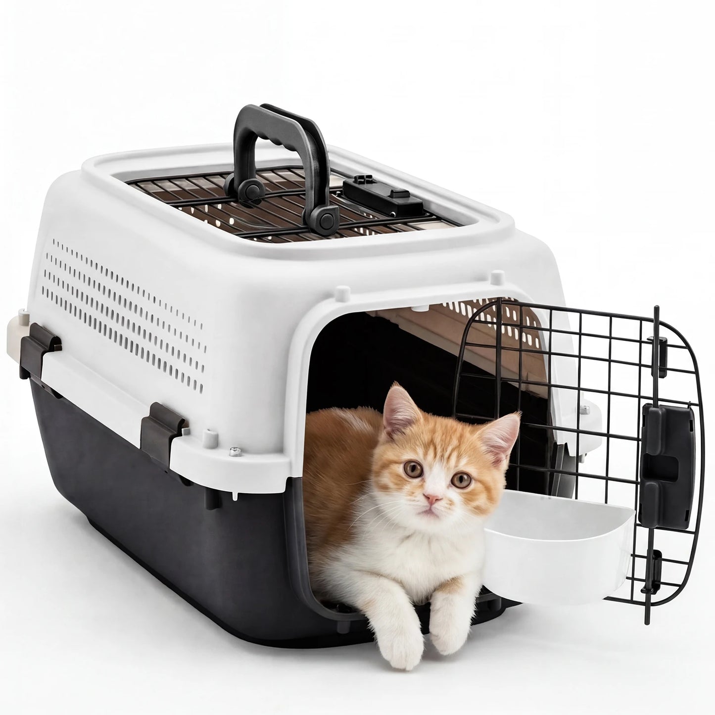 JHK Top Load Pet Carrier With Latches and Food Bowl