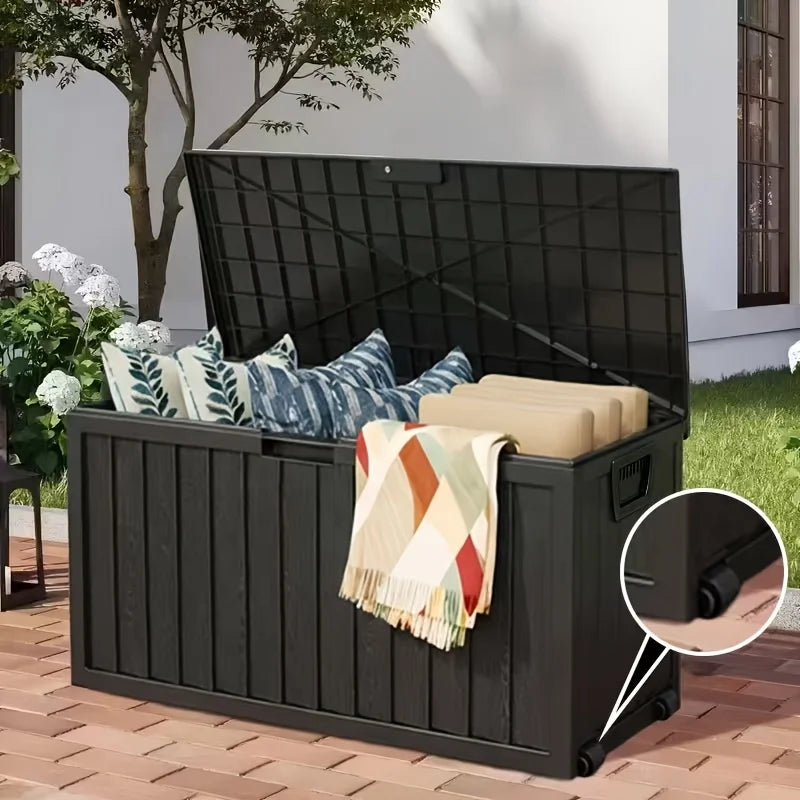35 Gallon Large Outdoor Resin Storage Box With Lockable Lid - Heavy-Duty Deck Box For Patio Furniture Cushions, Pool Accessories