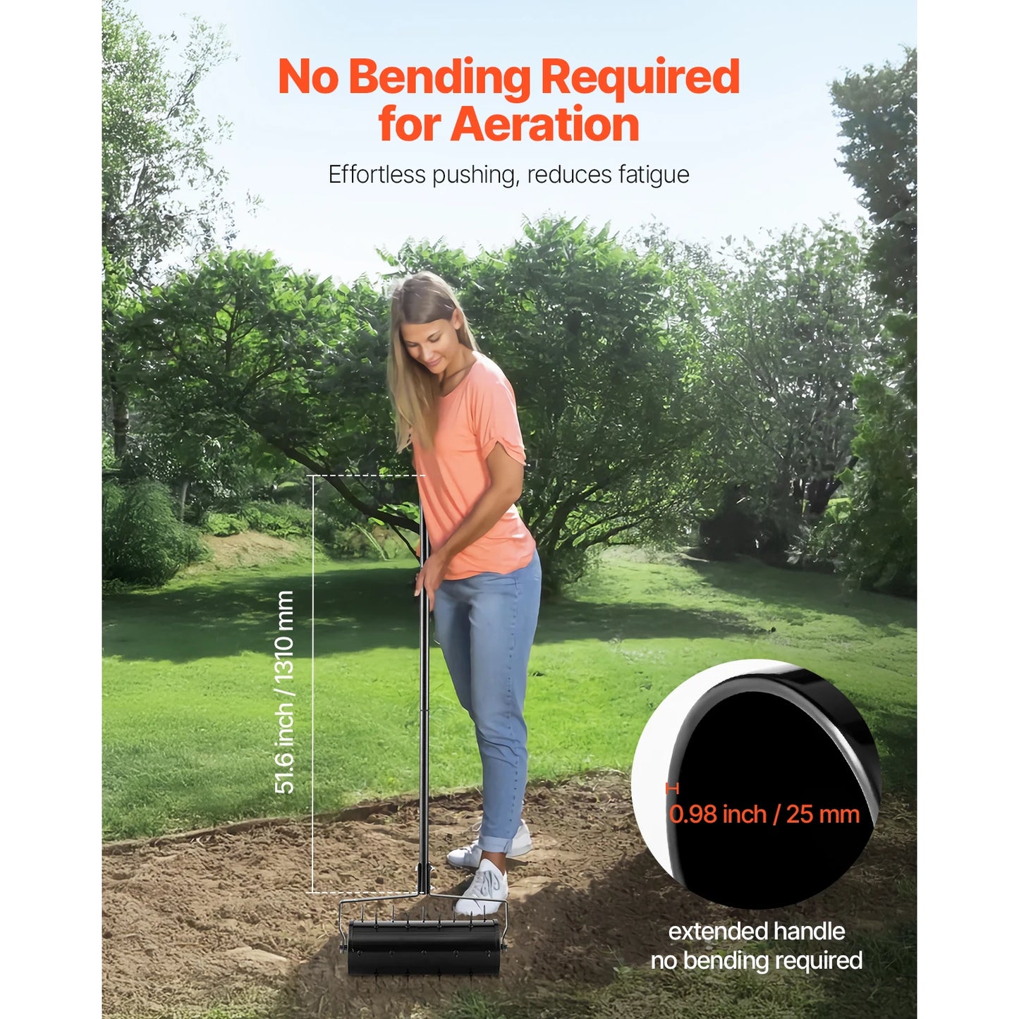 SucceBuy Rolling Lawn Aerator 18in HeavyDuty Manual Lawn w/Detachable Handle 27Iron Spikes Rolling Lawn Aeration Tool for Garden