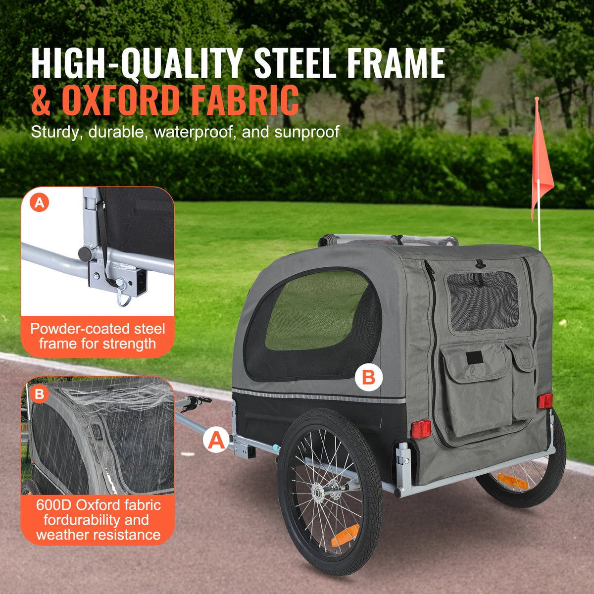 SucceBuy 88 lbs Dog Bike Trailer Pet Cart Bicycle Carrier with Wheels Coupler Reflectors Flag Collapsible to Store for Dogs