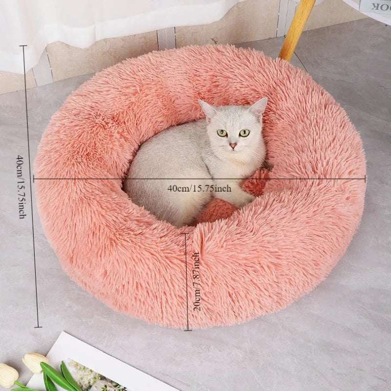 Soft Pet Cat Bed Pad Plush Warm Faux Fur Dog Calm Bed Donut Round Bed Comfortable Sleeping Washable for Small Medium Dog and Cat