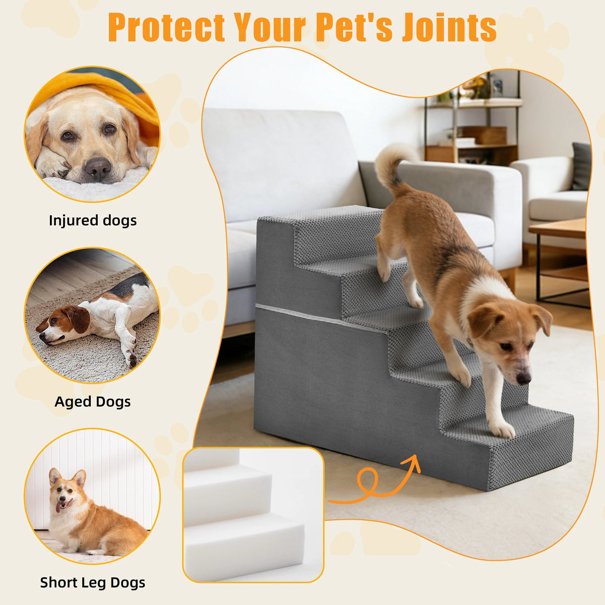 Foam Pet Stair Ramp Indoor Nonslip Steps For Small Dogs