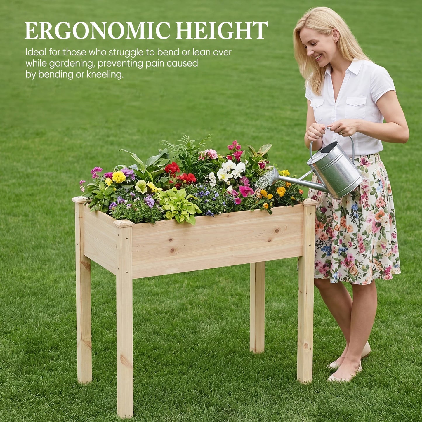 JHK 34x18x30 Inch Planter Box Outdoor Raised Garden Bed with Legs for Herbs Flowers Vegetables Elevated Wooden Garden Bed for Patio Balcony and Backyard