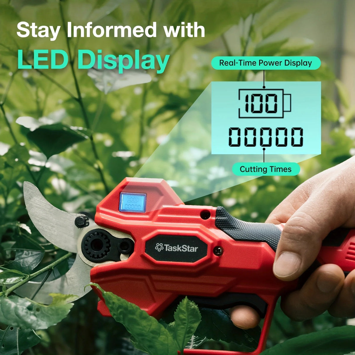Taskstar Electric Scissors 600W Brushless Motor Cordless Pruning Shears with SK5 Blade&2 4.0Ah Battery, Max. 40mm, 0.8/1.2/1.6 Inch 3-gear Adjustable, For Pruning Tree Branches