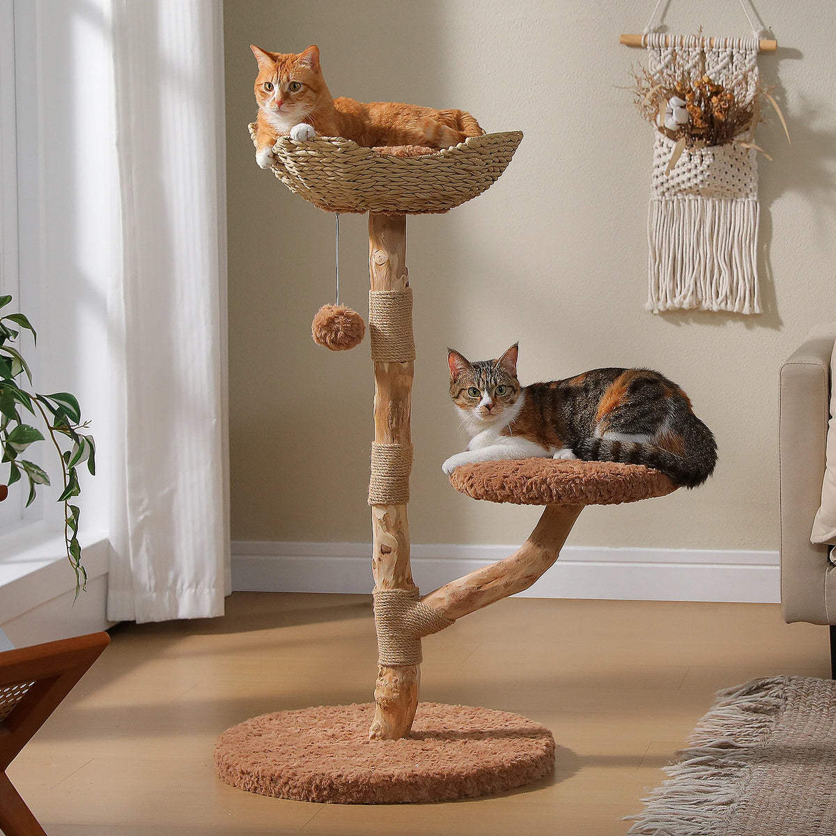 PAWZ Road Wooden Cat Tree Wicker Basket Sisal Scratching Posts