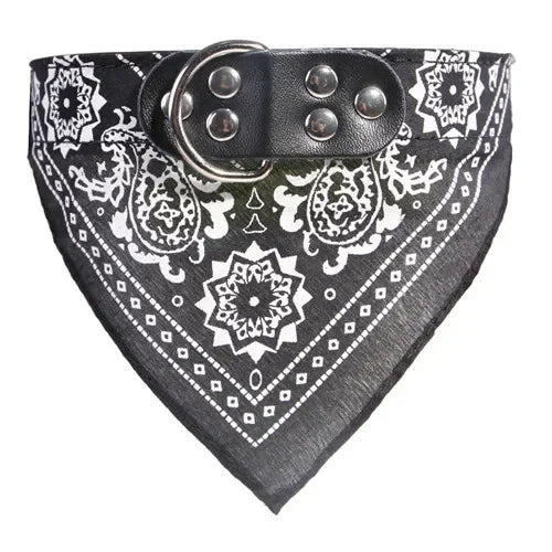 Adjustable Leather Dog Bandana Collar With Reflective Quick Release