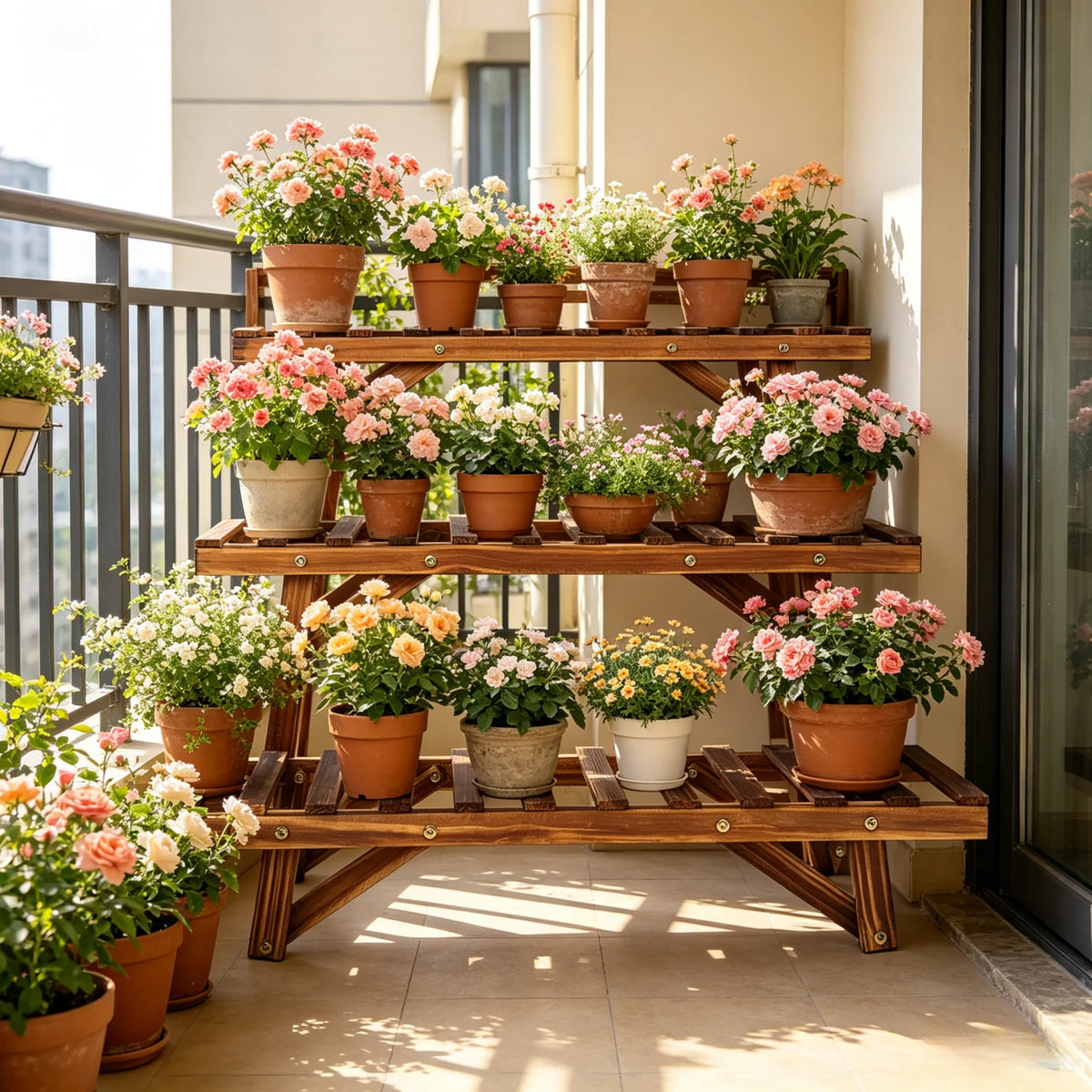 3 Tier Ladder Shelf Wood Plant Stand for Garden Balcony Living Room Plant Display Rack Flower Pot Holder Planter Organizer