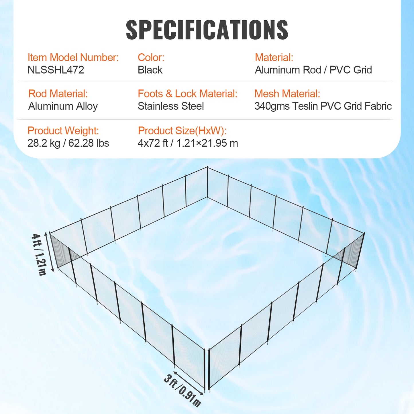 SucceBuy Pool Fence Fences for Inground Pools Removable Child Safety Pool Fencing Teslin PVC Fence Mesh Protects Kids and Pets