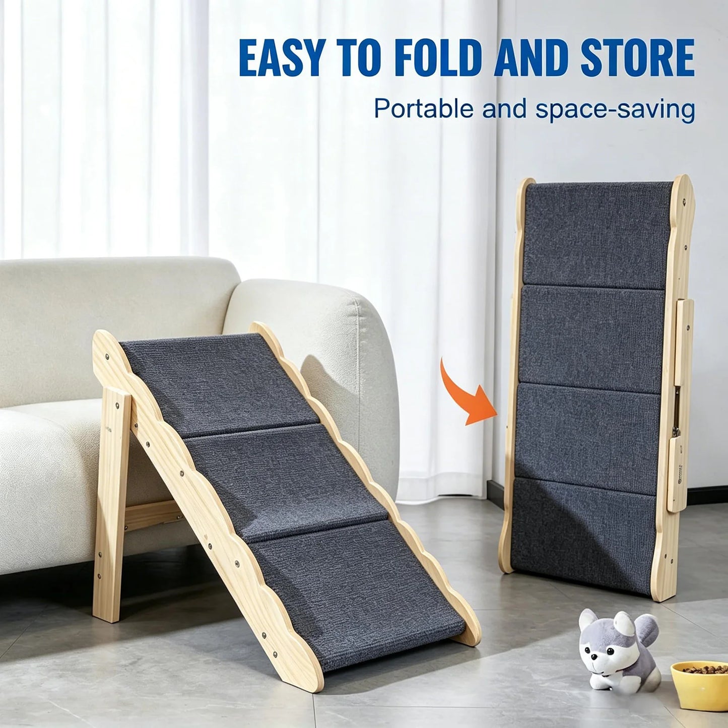 DishyKooker Wooden Pet Stairs And Folding Dog Ramp