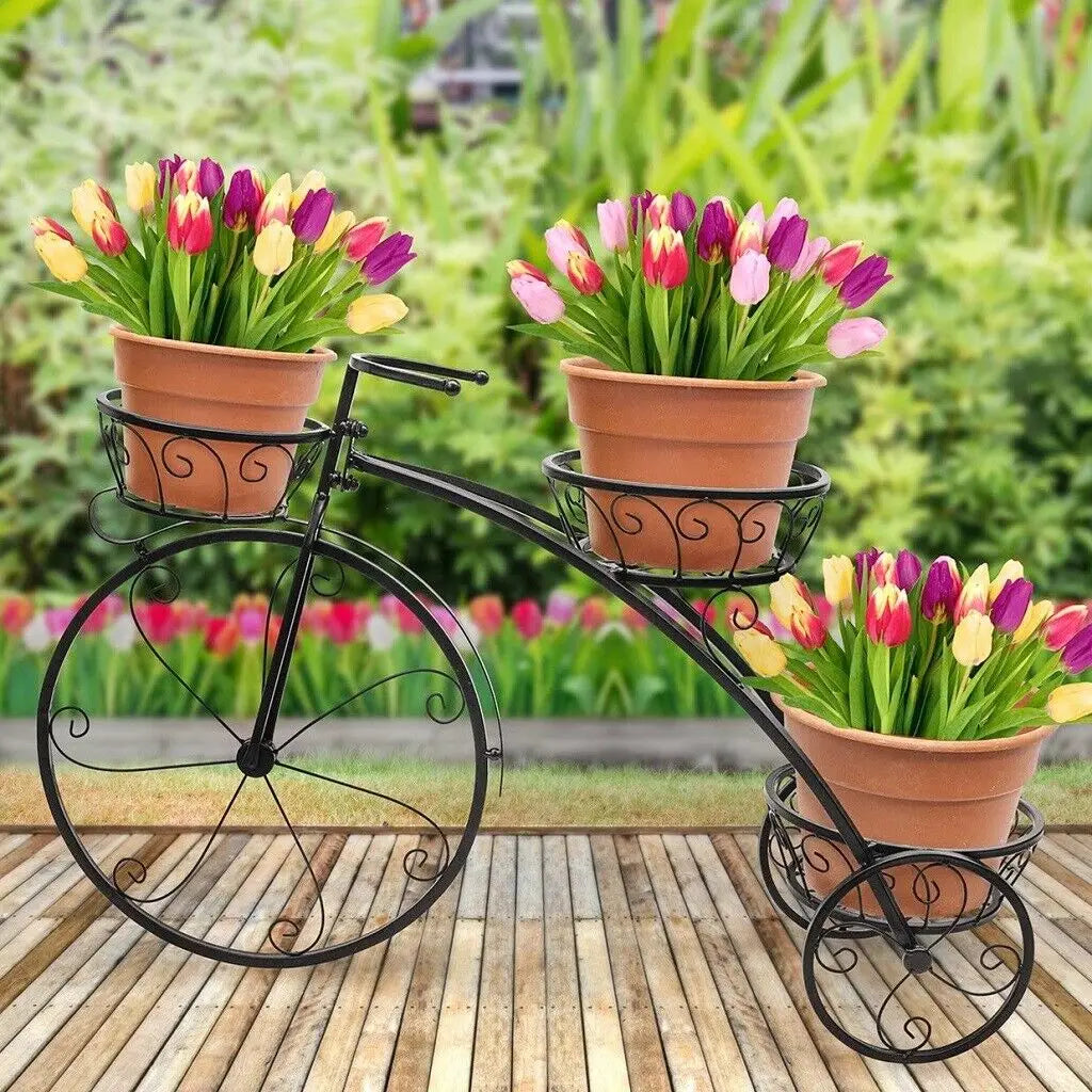 3 Tier Bicycle-Shaped Metal Plant Stand Flower Pot Holder for Home Garden Patio Organizer Rack