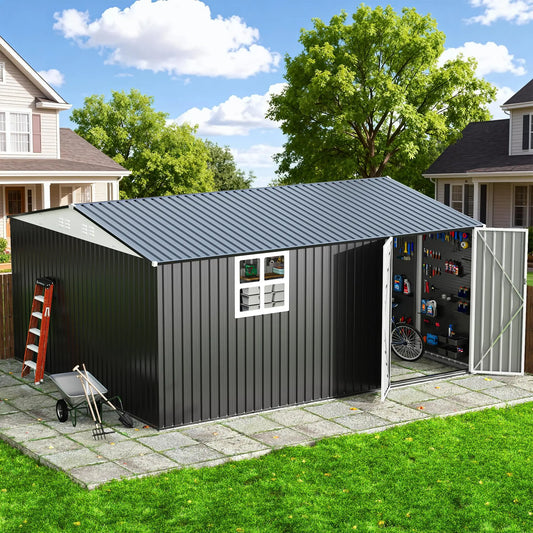 VIWAT Outdoor Metal Storage Shed With Lockable Heavy Duty Frame