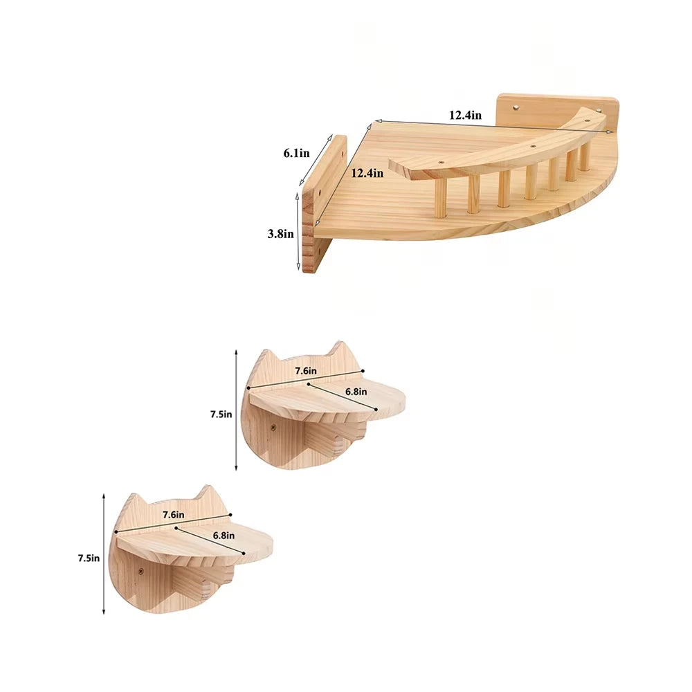 CWV Wall Mounted Cat Hammock Steps Pine Wood Climbing Shelf