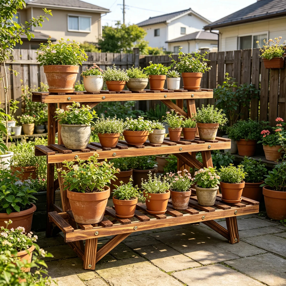 3 Tier Ladder Shelf Wood Plant Stand for Garden Balcony Living Room Plant Display Rack Flower Pot Holder Planter Organizer