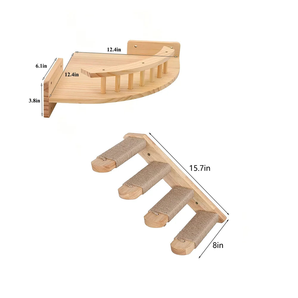 CWV Wall Mounted Cat Hammock Steps Pine Wood Climbing Shelf