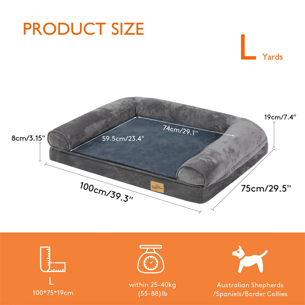 Borwart Orthopedic Memory Foam Plush Dog Bed Waterproof Removable Cover
