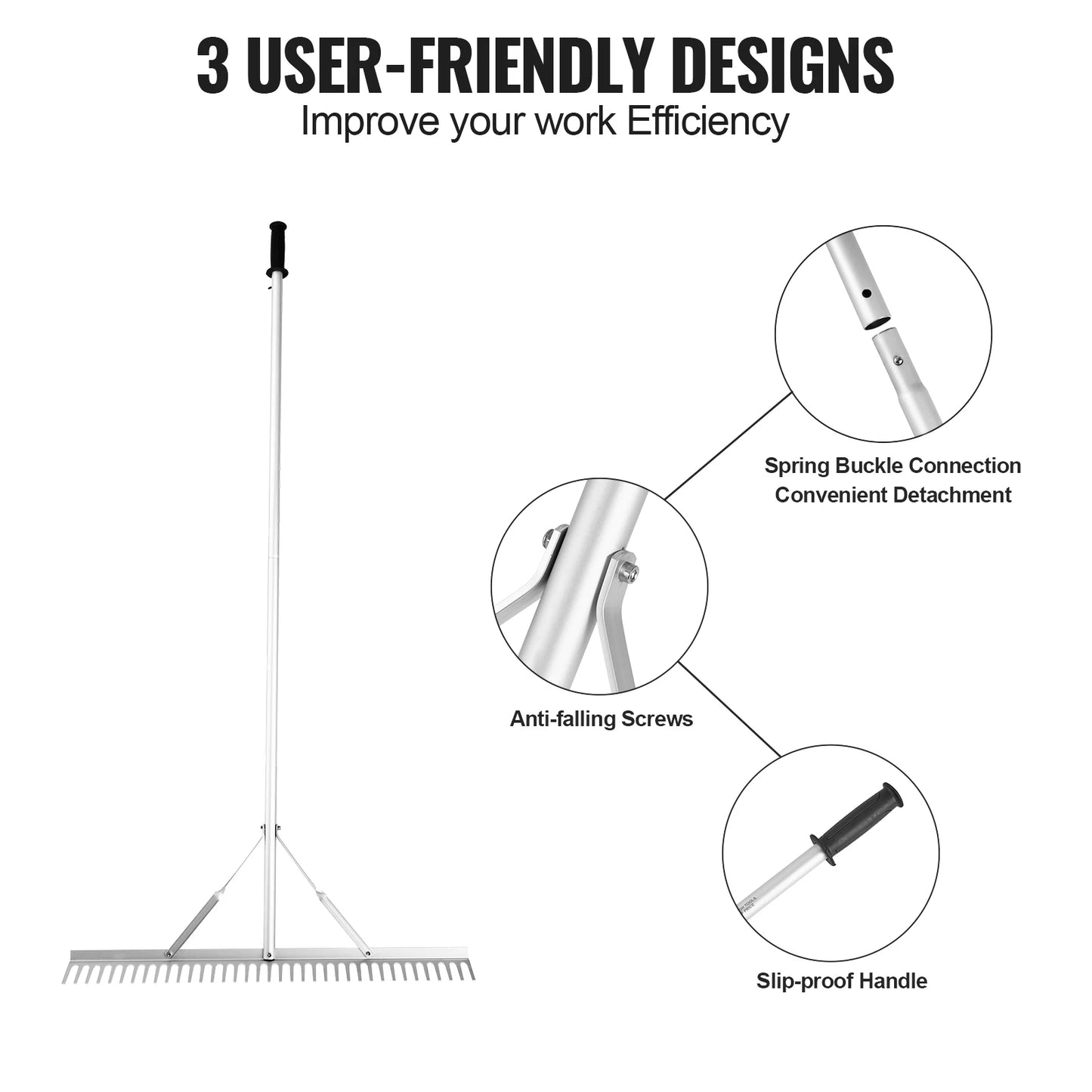 SucceBuy Landscape Rake 36" Head Aluminum Landscape Rake Lake Weed Rake with 75" Long Handle for Lawn Care Weeding Lake Garden