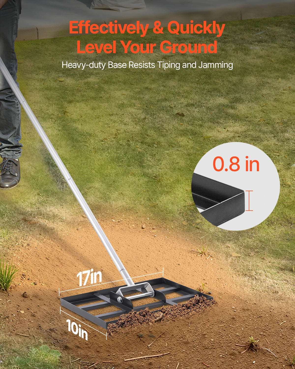 VEVOR Lawn Leveling Rake with Handle Ground Plate Rust-Resistant Carbon Steel Soil Leveler Effort Saving Lawn Leveling for Yard