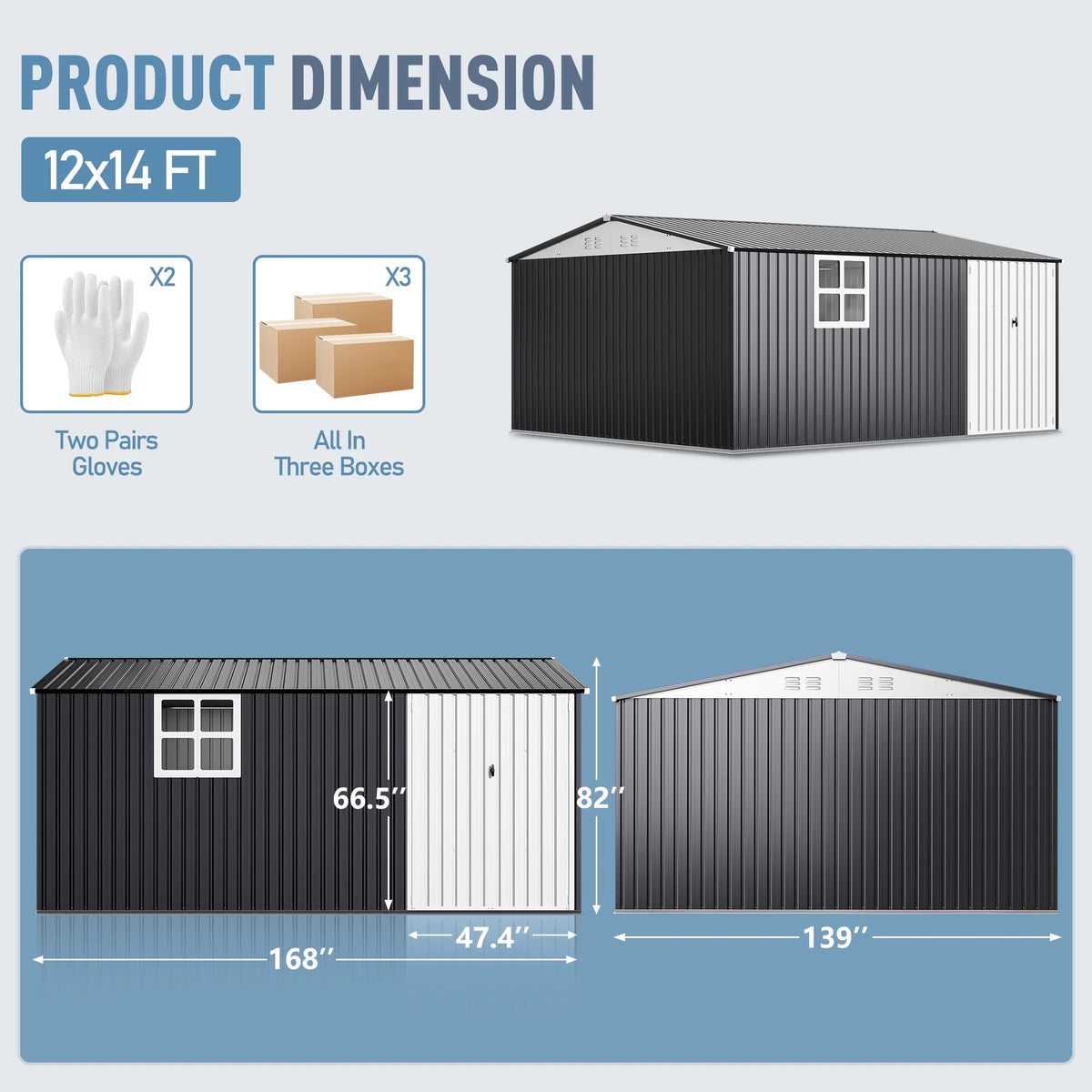 VIWAT Outdoor Metal Storage Shed With Lockable Heavy Duty Frame