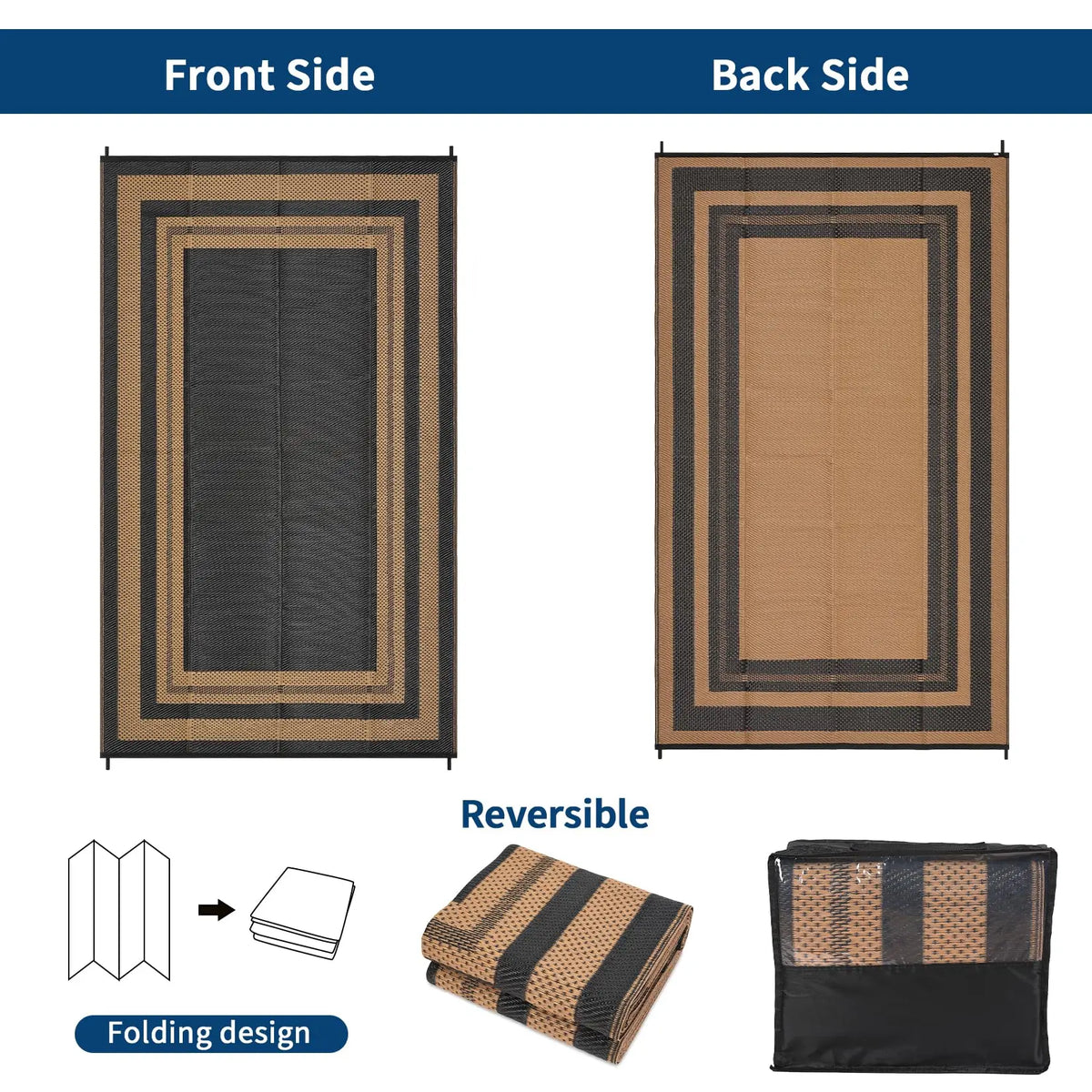 Reversible Waterproof Plastic Straw Outdoor Patio Rug Easy Clean