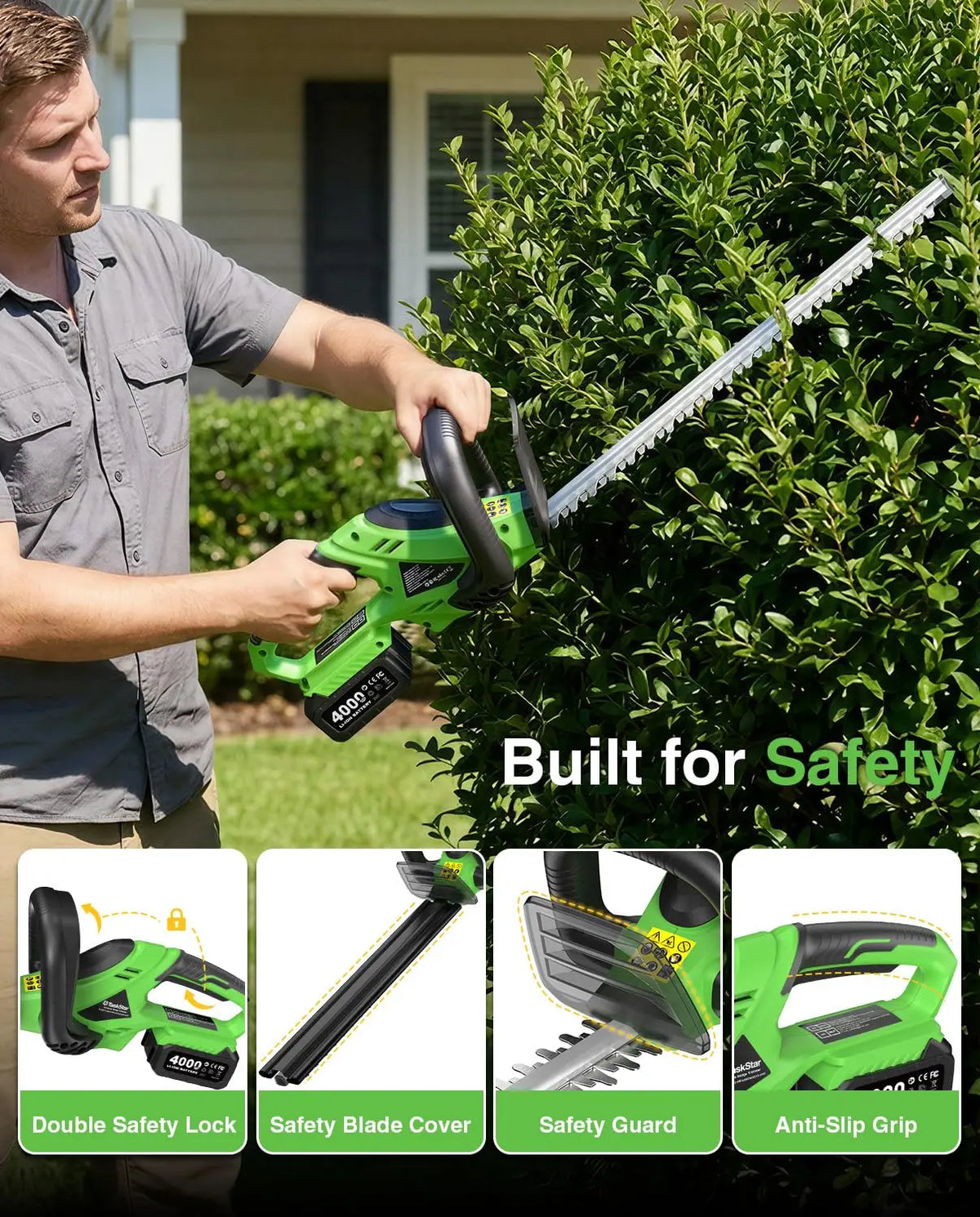 TaskStar Electric Hedge Trimmer 22 Inch Cordless Bush Trimmer 550MM Double Edge Blade for Yard Trimming Landscaping Gardening Hedge Shears with 2 4.0Ah Rechargeable Batteries