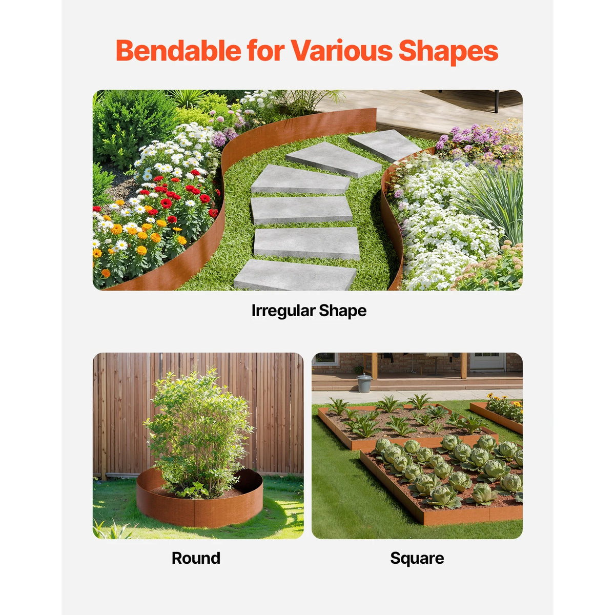 SucceBuy Steel Landscape Edging Weather-Resistant &Pre-Rust Metal Landscape Edging Bendable Edging Border Heavy Duty Lawn Edging