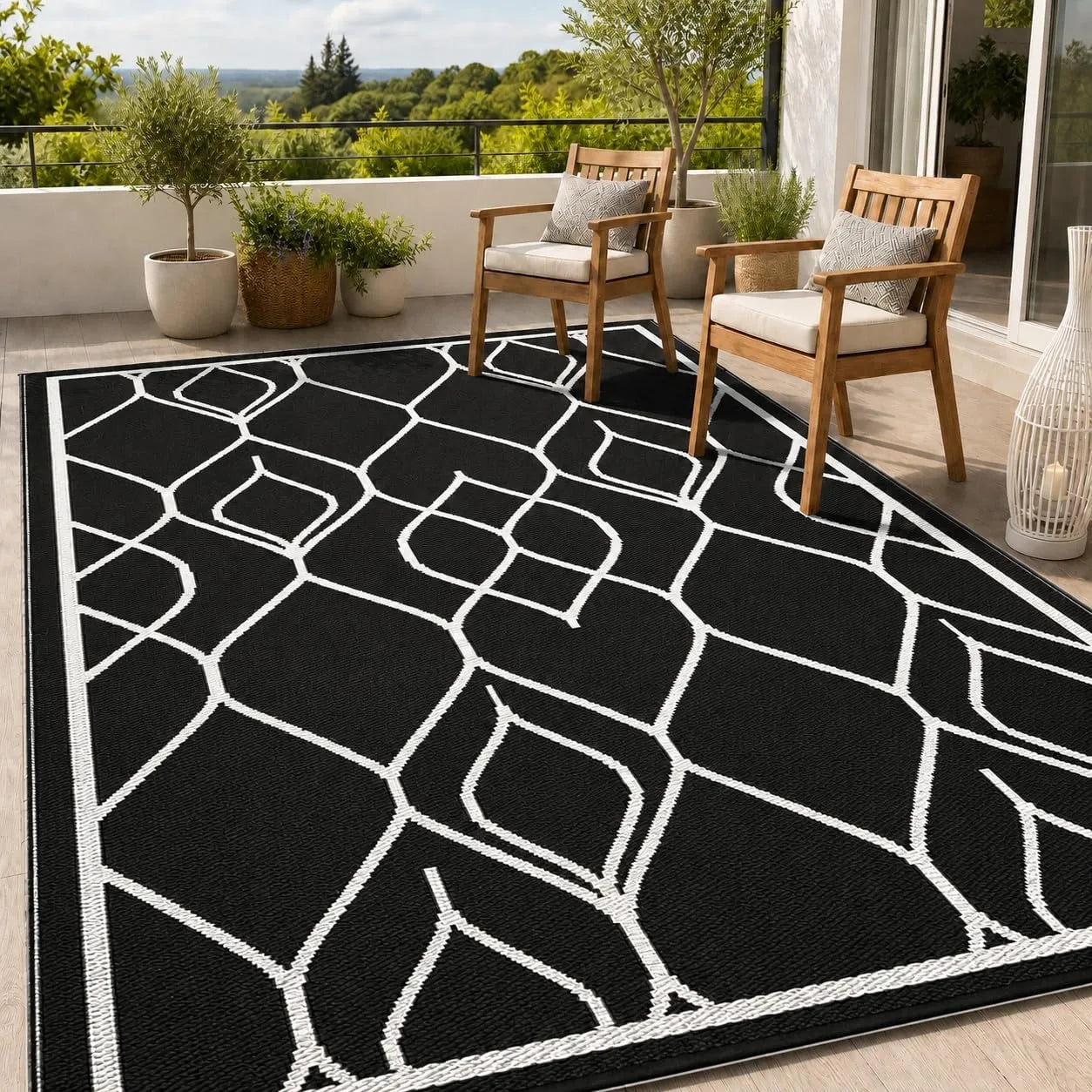 5x8 FT Indoor Outdoor Rug Waterproof Reversible Plastic Straw Patio Mat 340GSM PP Foldable Quick Dry UV Resistant Easy Clean Rug for Patio Deck RV Camping