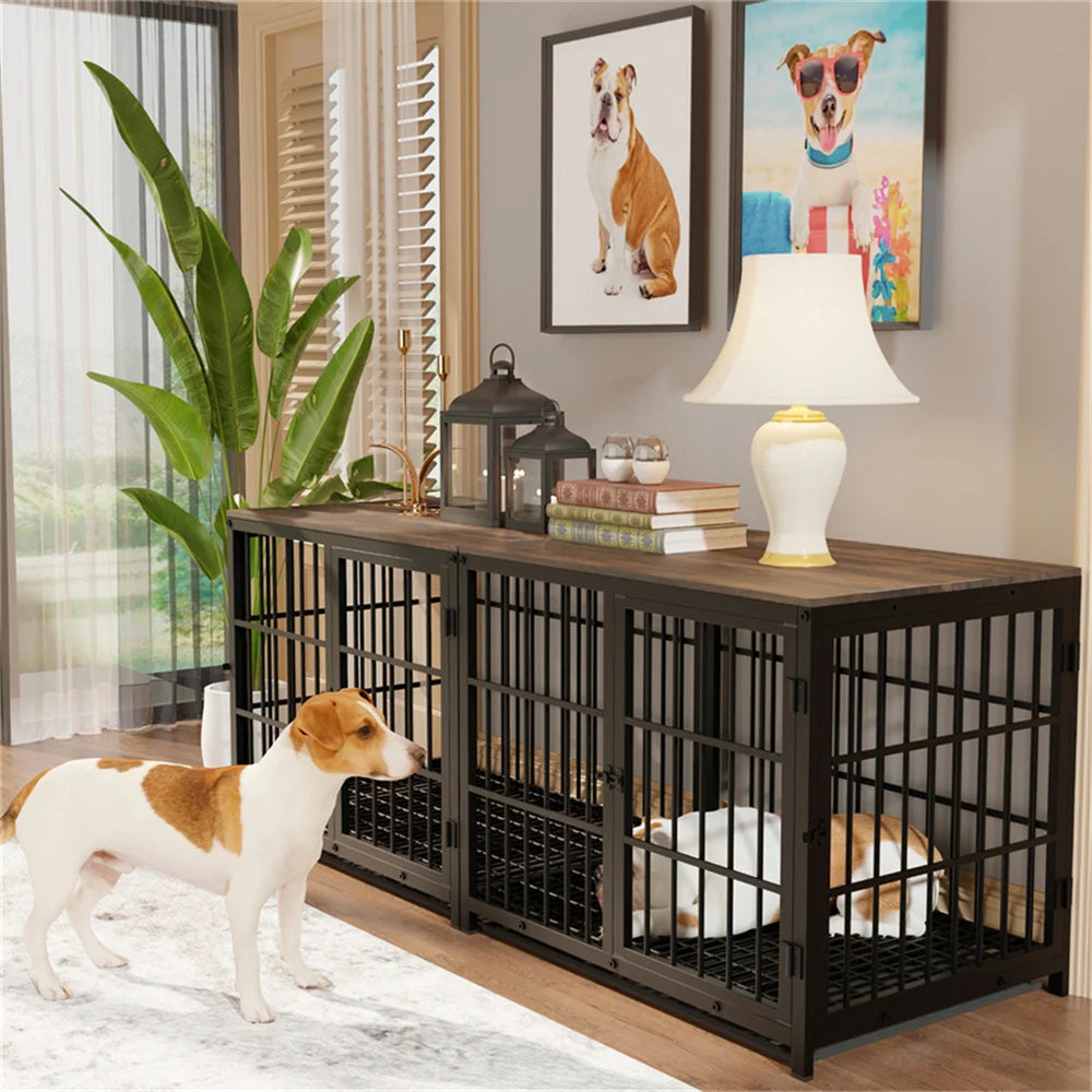 Borwart Elevated Wooden Dog Crate Kennel End Table With Tray