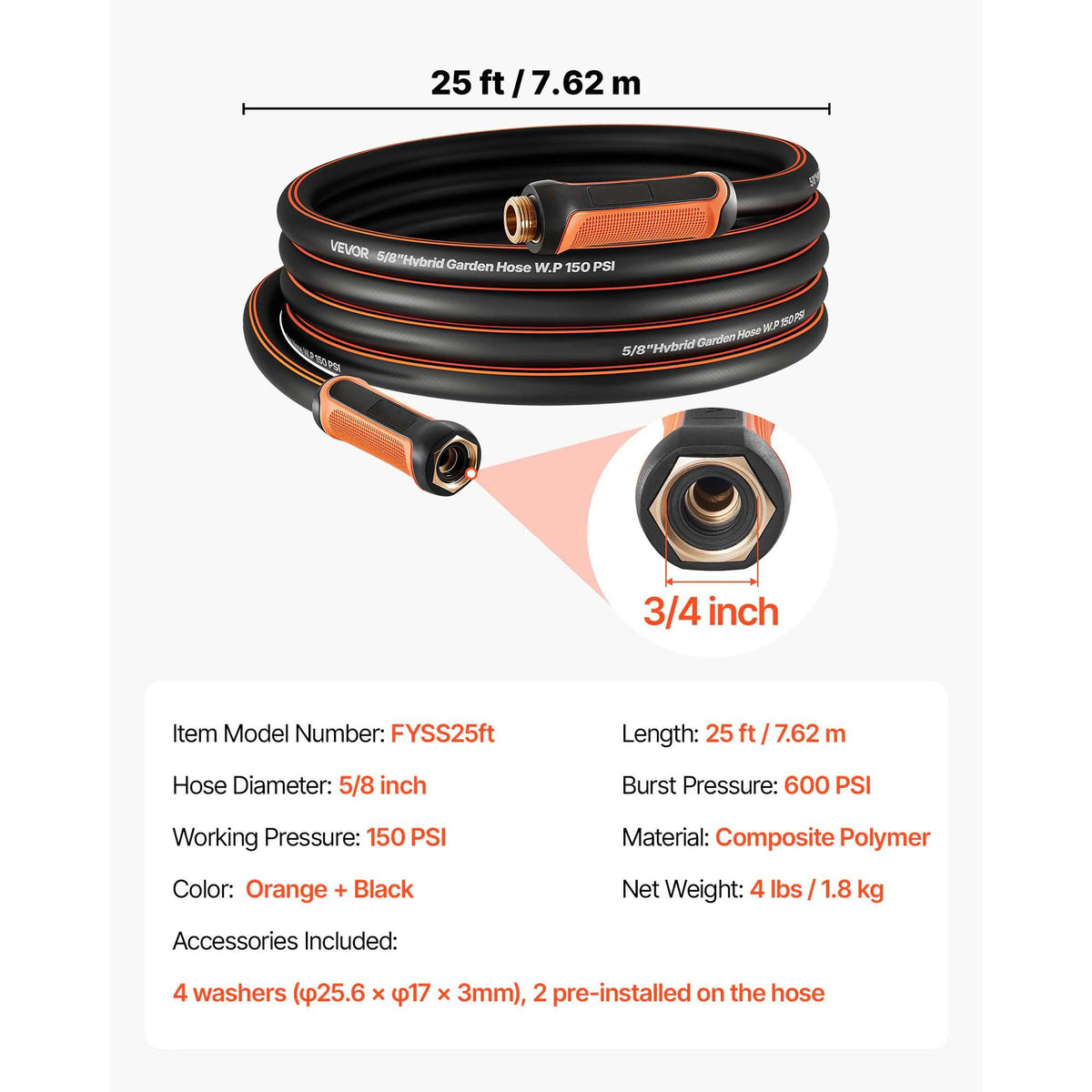 SucceBuy Garden Hose Heavy Duty Rubber Water Hose Flexible & Non-kink Outdoor Waterhose Lightweight Hoses for Gardening Cleaning