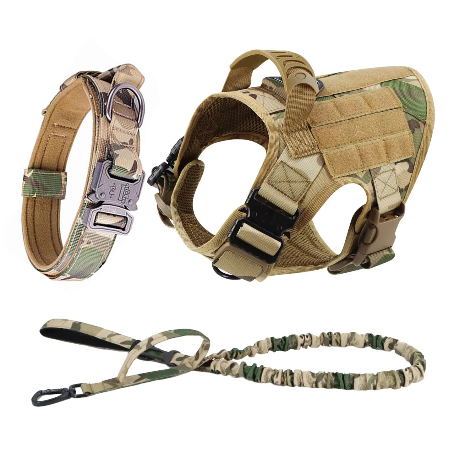 Adjustable Tactical Dog Training Harness Nylon Leash And Collar