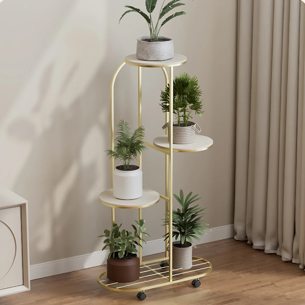 Plant Shelving Flower Pot Holder, Wrought Iron Corner Multiple Planter Rack Organizer with Wheels For Room Corner Balcony Garden