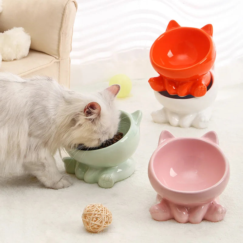 Ceramic Rounded Neck Guard Pet Bowl For Cats And Dogs