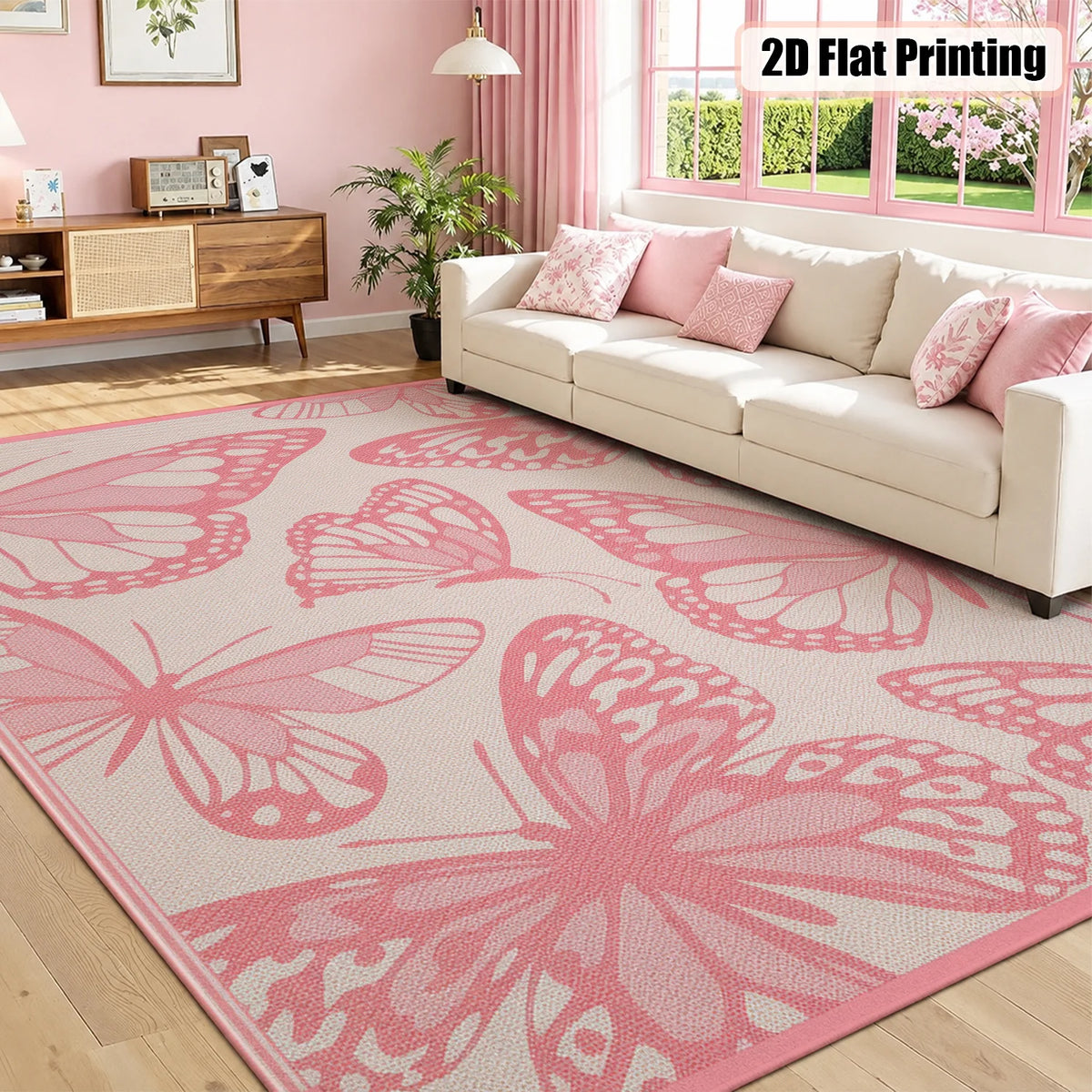 Soft Velvet Butterfly Area Rug With Rubber Backing Machine Washable