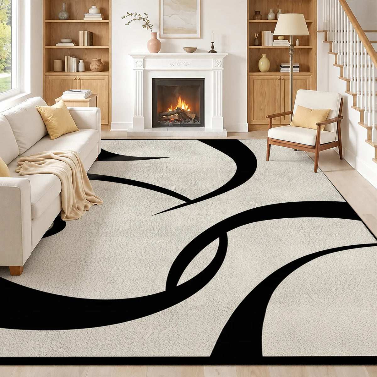 Machine Washable Abstract Velvet Area Rug With Non Slip Backing