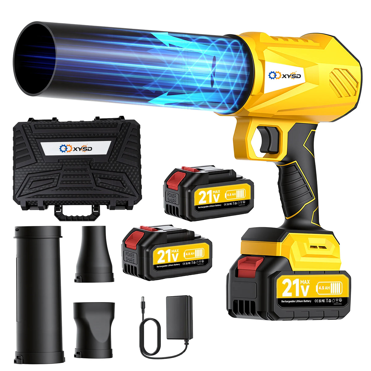 XYSD Cordless Leaf Blower, Turbo Jet Blower, Handheld Leaf Blower with 2x4500mah Batteries, for Patio Cleaning, Leaves,Dust