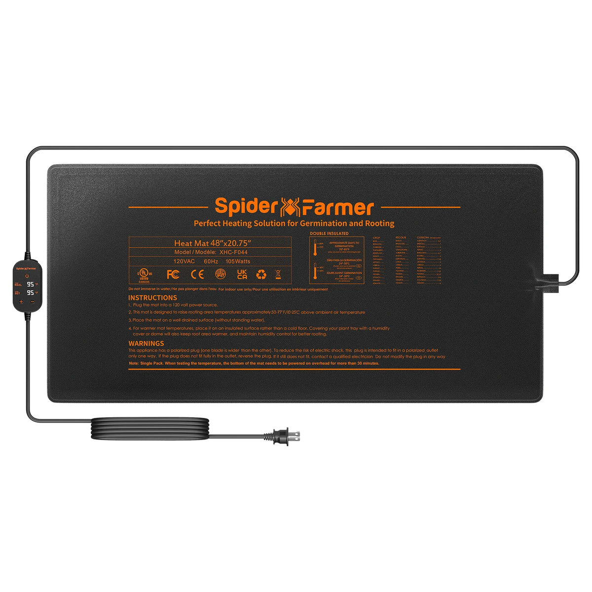 Spider Farmer 20"/48" Seedling Heat Mat Kit with Digital Thermostat Waterproof Indoor Plant & Hydroponics Growing Combo Set
