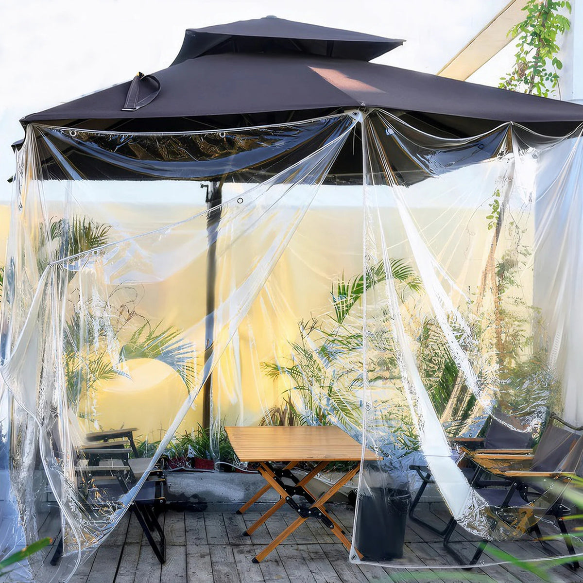 Waterproof Transparent PVC Tarpaulin with Eyelets Weatherproof Durable Canopies Foldable 0.3mm Rain Cover for Garden Furniture